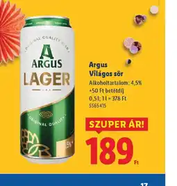 Lidl Argus Világos sör ajánlat
