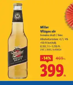 Lidl Miller Világos sör ajánlat