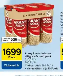 Tesco ARANY ÁSZOK dobozos sör ajánlat