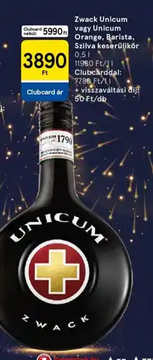 Tesco Zwack Unicum keserűlikőr ajánlat