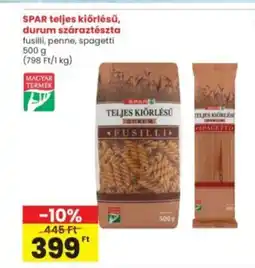 Interspar SPAR teljes kiőrlésű, durum száraztészta ajánlat