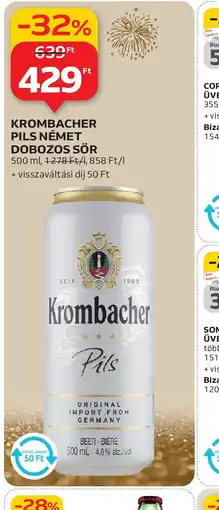 Auchan KROMBACHER PILS NÉMET DOBOZOS SÖR ajánlat