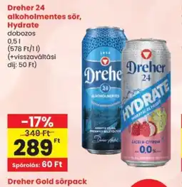 Spar Dreher 24 alkoholmentes sör ajánlat