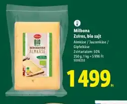 Lidl Milbona Zsíros, bio sajt ajánlat