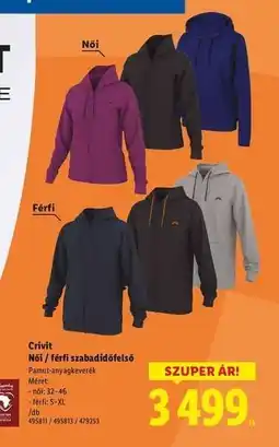 Lidl CRIVIT Női / férfi szabadidőfelső ajánlat