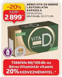 Auchan BÉRES VITA-D3 4000NE LÁGYZSELATIN KAPSZULA ajánlat