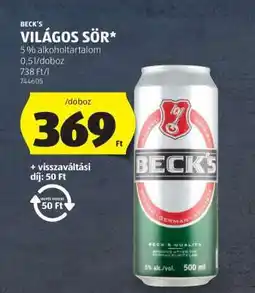 ALDI BECK'S Világos sör ajánlat