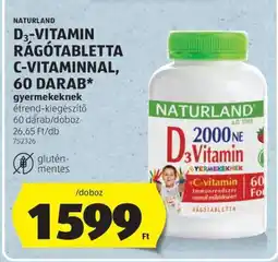 ALDI NATURLAND D₃-VITAMIN RÁGÓTABLETTA C-VITAMINNAL, 60 DARAB ajánlat