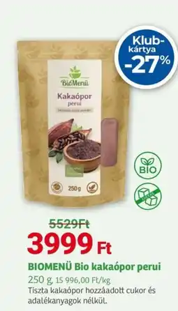 Herbaház Biomenü bio kakaópor perui ajánlat