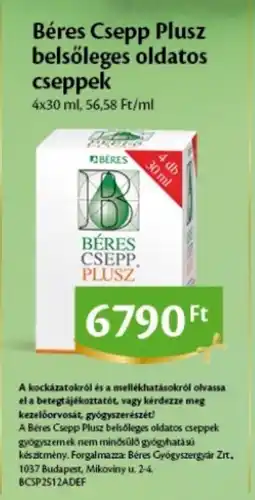 EcoFamily Béres Csepp Plusz belsőleges oldatos cseppek ajánlat