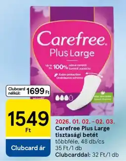 Tesco Carefree Plus Large tisztasági betét ajánlat
