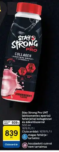 Tesco Stay Strong Pro UHT laktózmentes eperízű fehérjeital kollagénnel és édesítőszerrel ajánlat