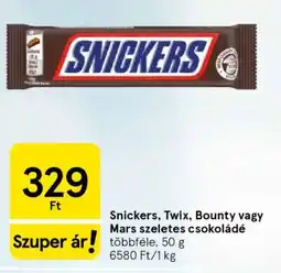 Tesco Snickers, Twix, Bounty vagy Mars szeletes csokoládé ajánlat