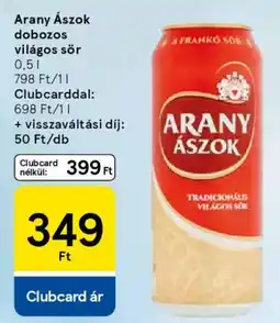 Tesco Arany Ászok dobozos világos sör ajánlat