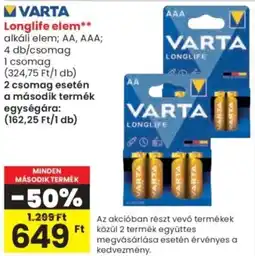Spar VARTA Longlife elem ajánlat