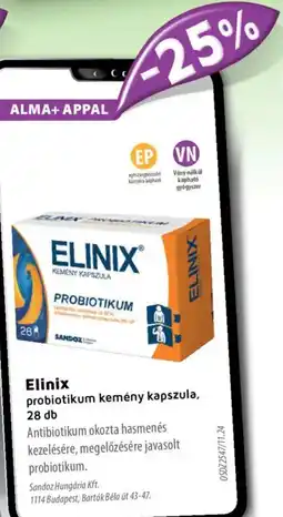 Alma Gyógyszertárak Elinix probiotikum kemény kapszula ajánlat