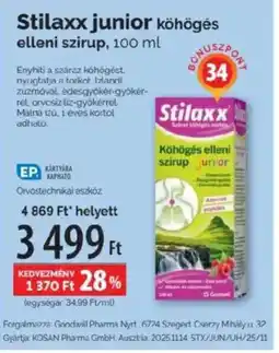 Pingvin Patika Stilaxx junior köhögés elleni szirup ajánlat