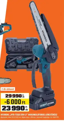OBI HYUNDAI,,HYD-7200-20V-LI" AKKUMULÁTOROS LÁNCFŰRÉSZ ajánlat