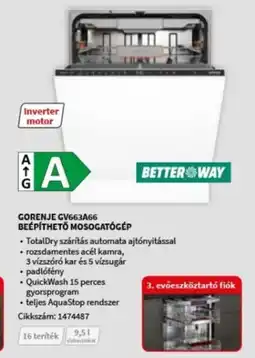 MediaMarkt GORENJE GV663A66 BEÉPÍTHETŐ MOSOGATÓGÉP ajánlat