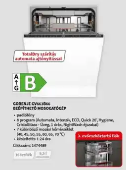 MediaMarkt GORENJE GV663B66 BEÉPÍTHETŐ MOSOGATÓGÉP ajánlat