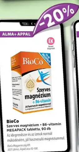 Alma Gyógyszertárak BioCo Szerves magnézium + B6-vitamin tabletta ajánlat