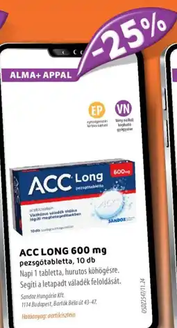 Alma Gyógyszertárak ACC LONG pezsgőtabletta ajánlat