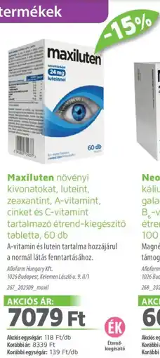 Alma Gyógyszertárak Maxiluten tabletta ajánlat