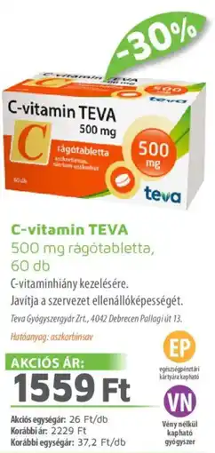Alma Gyógyszertárak C-vitamin TEVA rágótabletta ajánlat