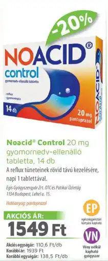 Alma Gyógyszertárak Noacid Control tabletta ajánlat