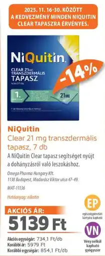 Alma Gyógyszertárak NiQuitin tapasz ajánlat
