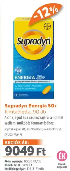 Alma Gyógyszertárak Supradyn Energia 50+ filmtabletta ajánlat