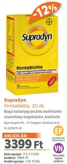 Alma Gyógyszertárak Supradyn filmtabletta ajánlat