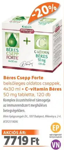 Alma Gyógyszertárak Béres Csepp Forte tabletta ajánlat