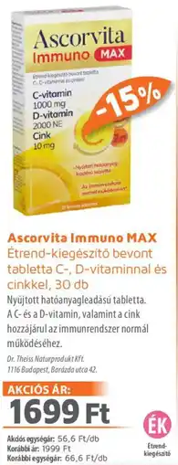 Alma Gyógyszertárak Ascorvita Immuno MAX cinkkel ajánlat