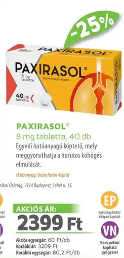 Alma Gyógyszertárak PAXIRASOL tabletta ajánlat