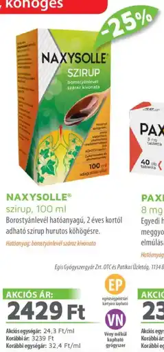 Alma Gyógyszertárak NAXYSOLLE szirup ajánlat