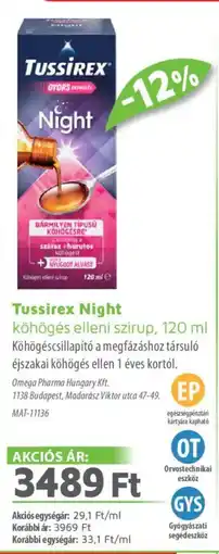 Alma Gyógyszertárak Tussirex Night szirup ajánlat