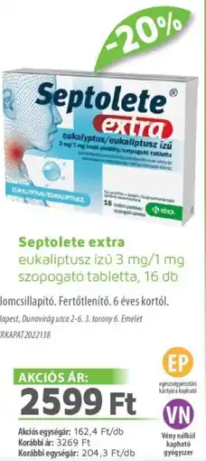 Alma Gyógyszertárak Septolete extra tabletta ajánlat