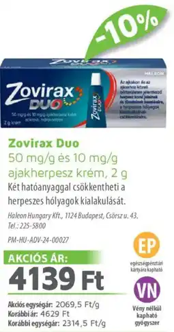 Alma Gyógyszertárak Zovirax Duo krém ajánlat