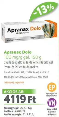 Alma Gyógyszertárak Apranax Dolo gél ajánlat
