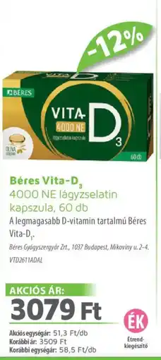 Alma Gyógyszertárak Béres Vita-D kapszula ajánlat