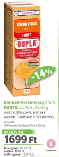 Alma Gyógyszertárak Biomed Körömvirág Krém FORTE DUPLA ajánlat