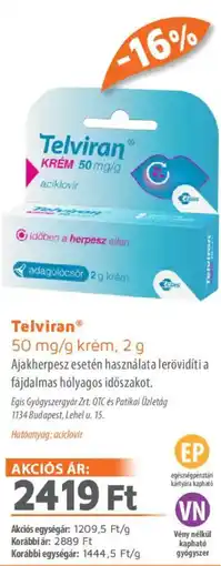 Alma Gyógyszertárak Telviran krém ajánlat