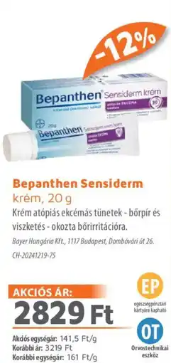 Alma Gyógyszertárak Bepanthen Sensiderm krém ajánlat