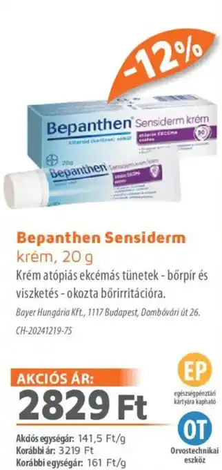 Alma Gyógyszertárak Bepanthen Sensiderm krém ajánlat