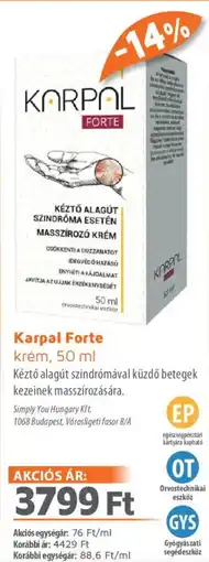Alma Gyógyszertárak Karpal Forte krém ajánlat