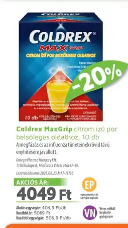 Alma Gyógyszertárak Coldrex MaxGrip citrom ízű por belsőleges ajánlat
