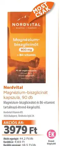 Alma Gyógyszertárak Nordvital Magnézium-biszglicinát kapszula ajánlat