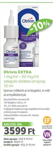 Alma Gyógyszertárak Otrivin extra ajánlat