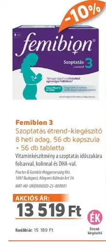 Alma Gyógyszertárak Femibion 3 Szoptatás étrend-kiegészítő ajánlat